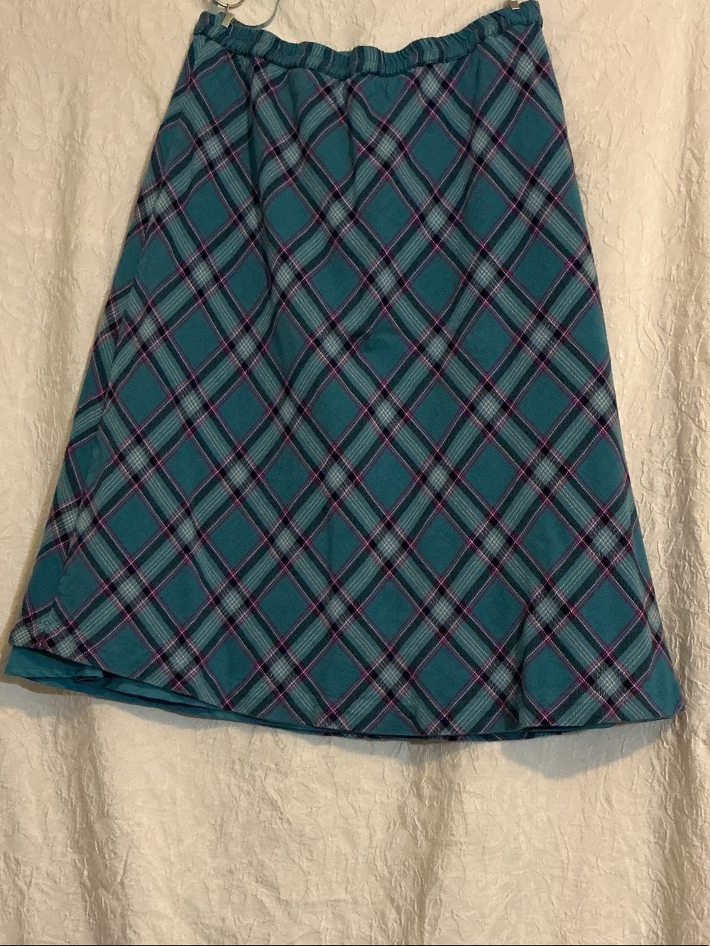 Serengeti Teal Plaid A-Line Skirt with Pink Accents Elastic Waist 90s size XL